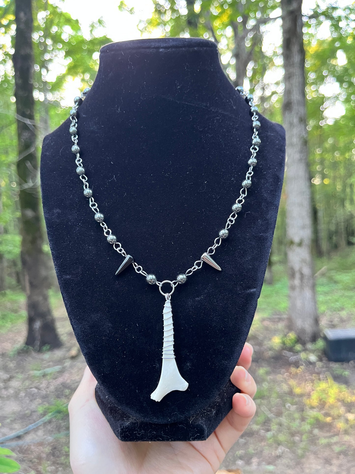Bone Necklace: Hematite Squirrel