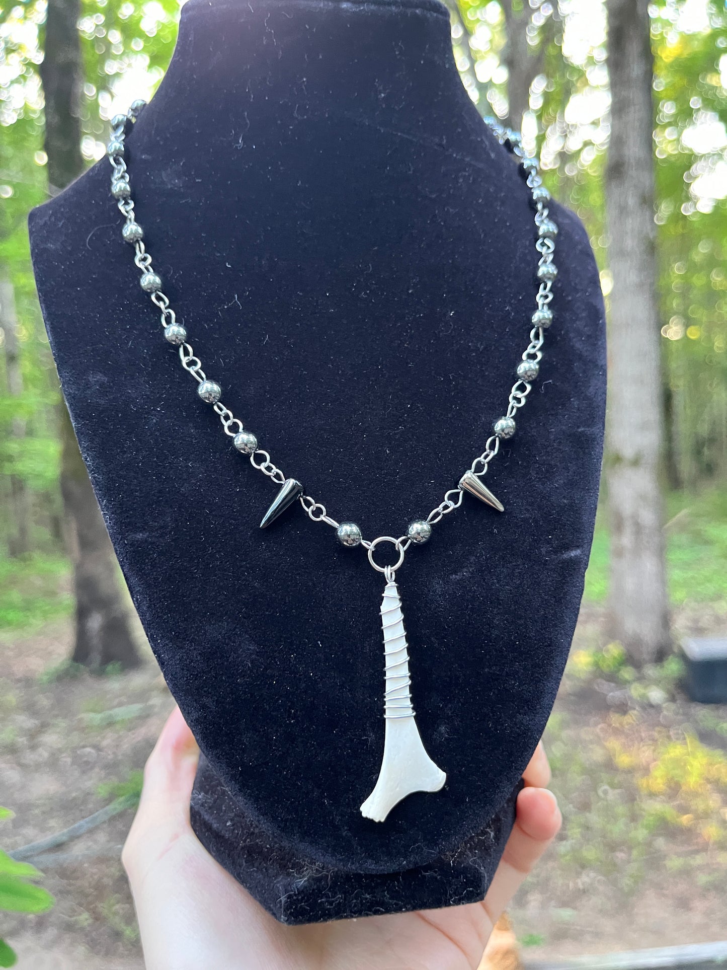 Bone Necklace: Hematite Squirrel