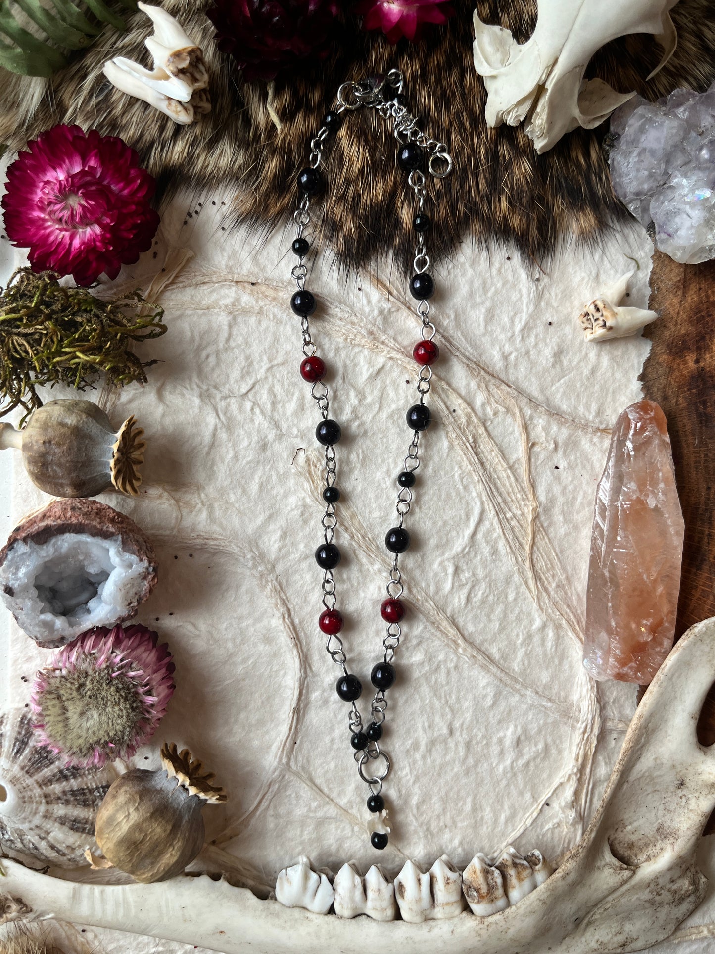Red Quartz Snake Vertebra Choker