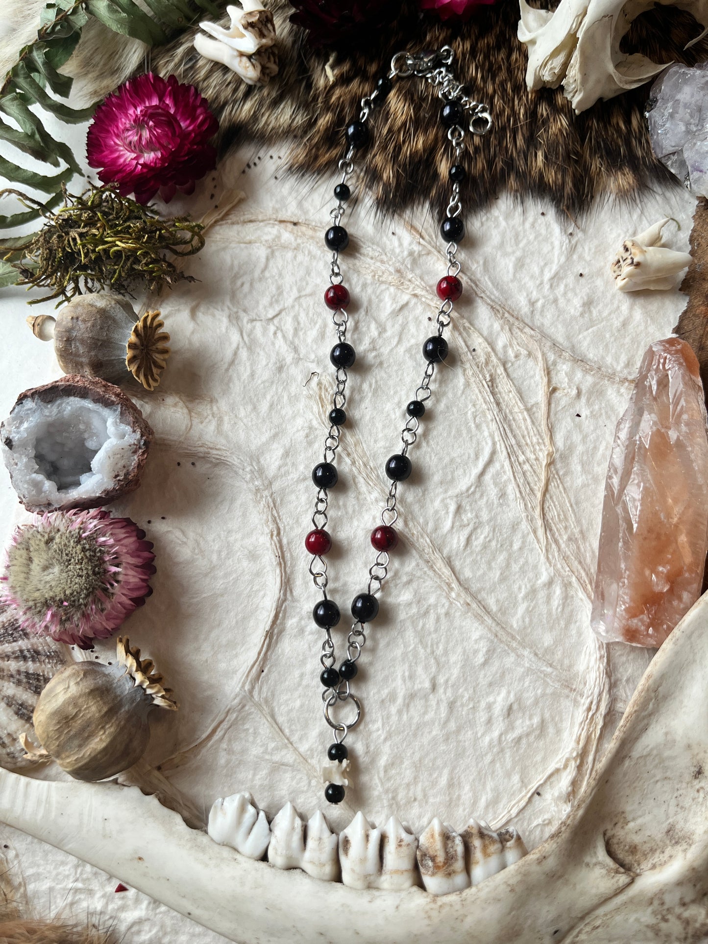 Red Quartz Snake Vertebra Choker