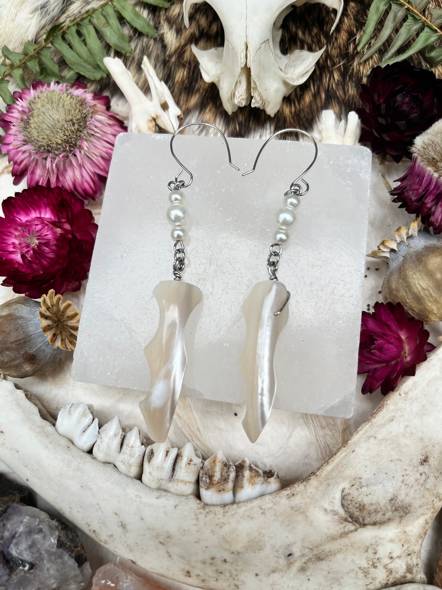 Carved Shell & Pearl Earrings