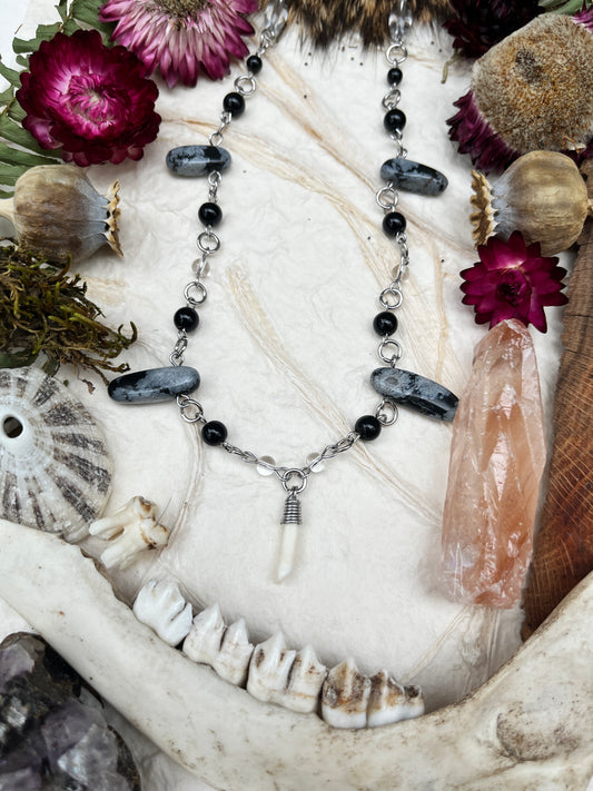 Deer and Snowflake Obsidian Necklace