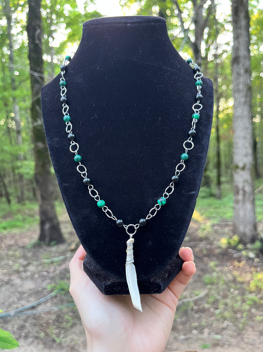 Bone Necklace: Malachite Squirrel