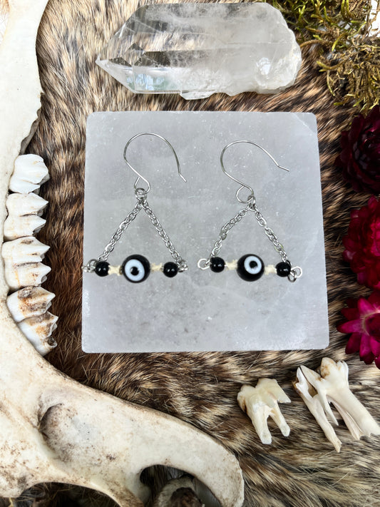 Evil Eye Snake Bone Earrings